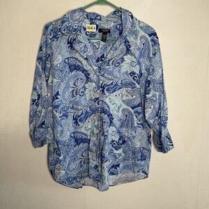 Chaps 100% Cotton Long Sleeve‎ SleepShirt Pajamas Nightshirt Top Women Size XL